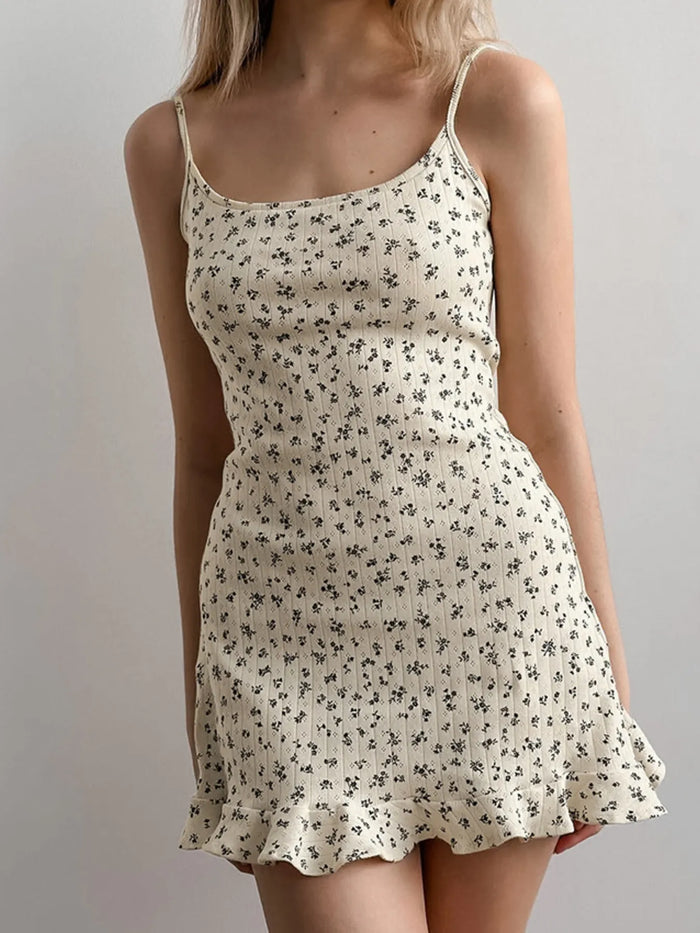 Floral Print Ruffle Hem Cami Lounge Dress - Lilixa.store