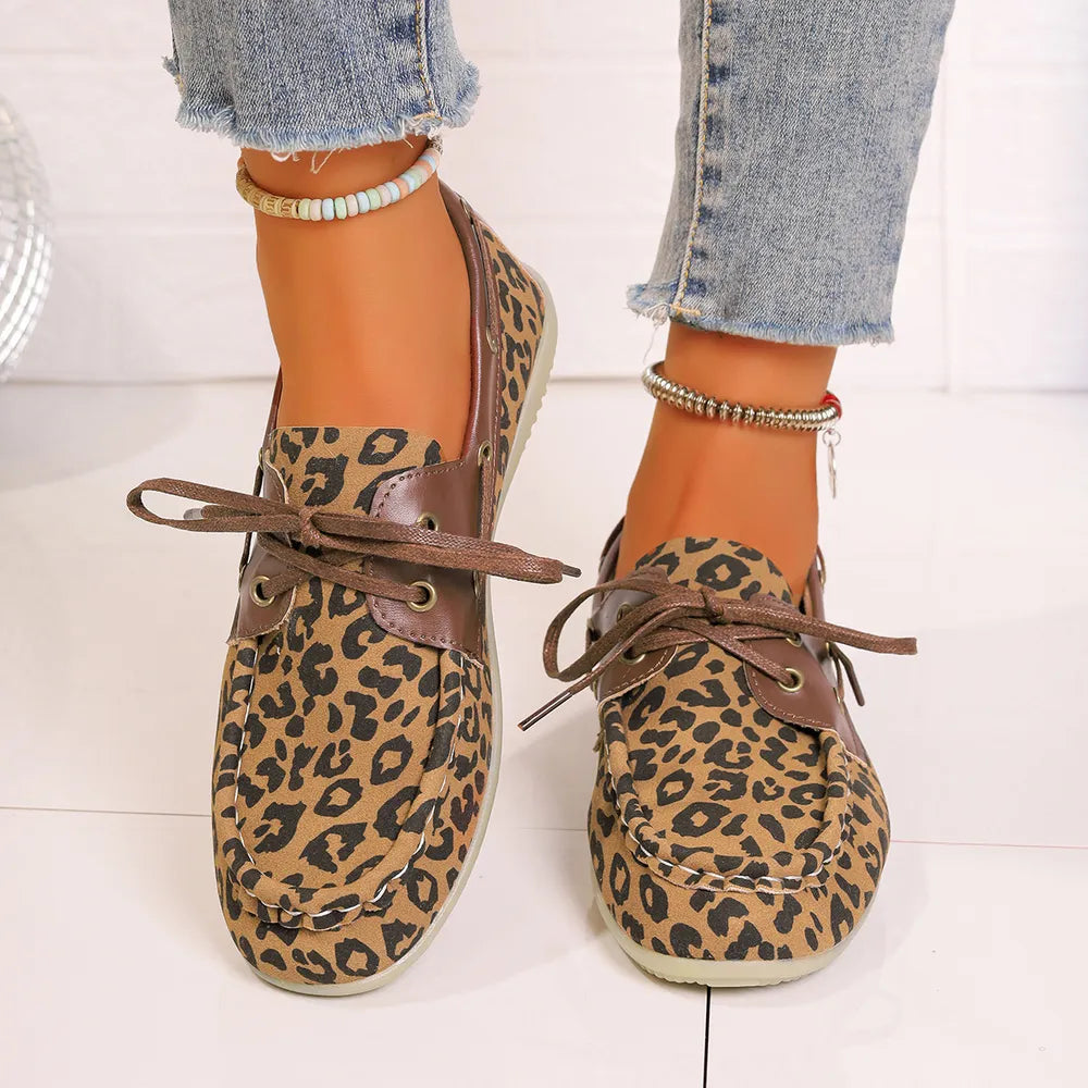 Lace Up Leopard Slip-Ons in Caramel