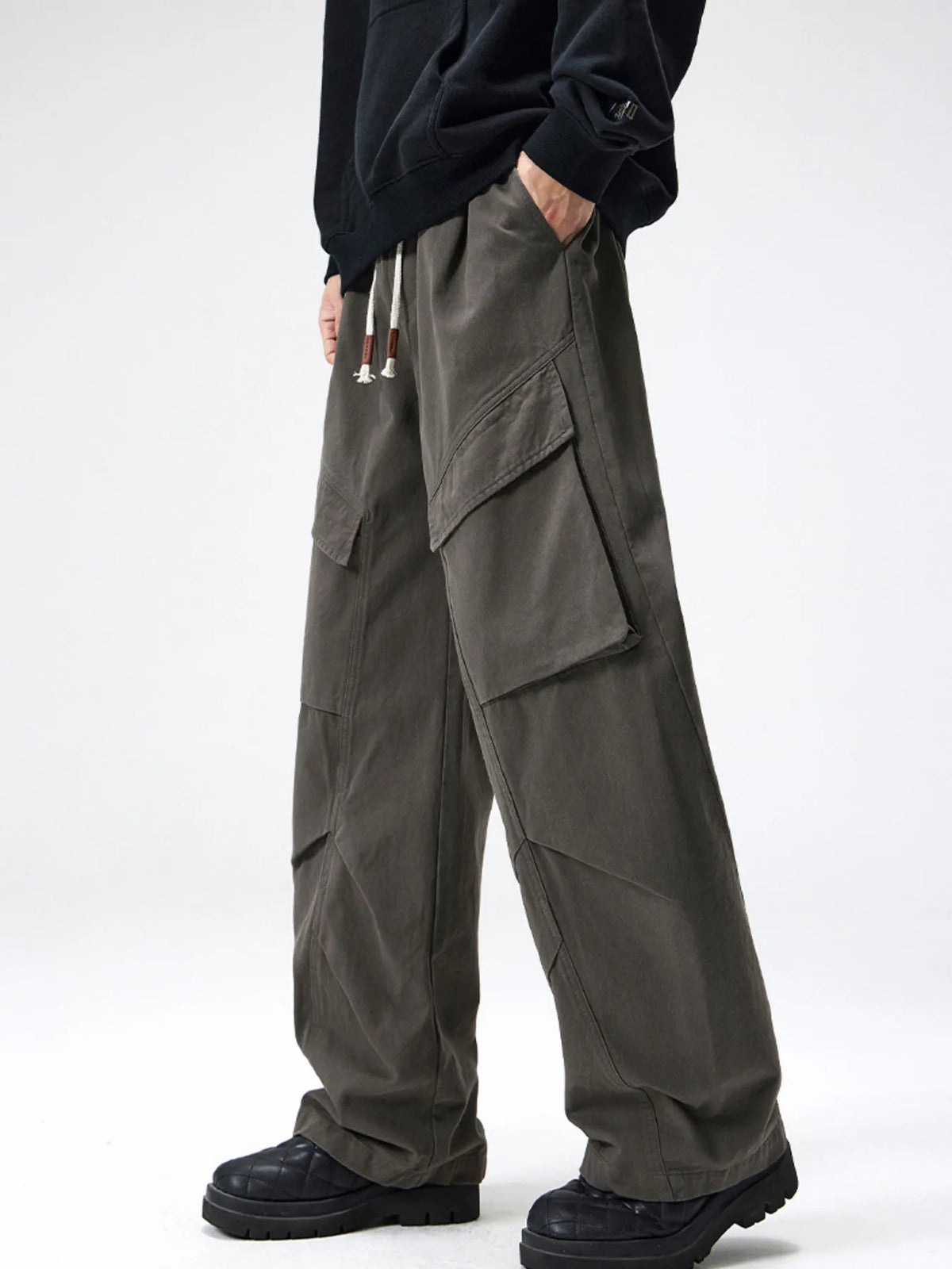 Men's Plus Size Cargo Utility Pants with Multiple Pockets in Dark Gray