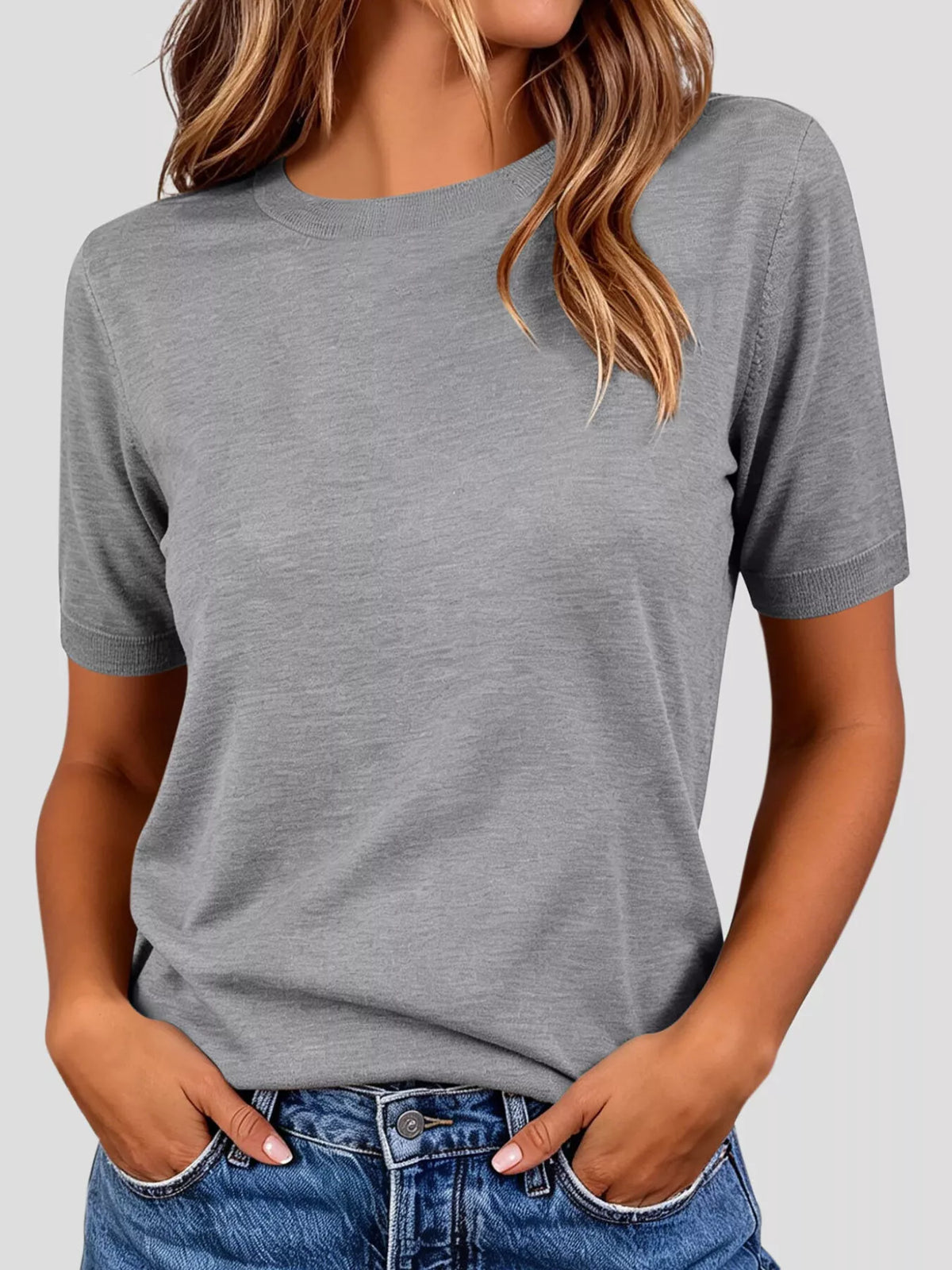 Classic Crew Neck Short Sleeve Knit Top - Lilixa.store