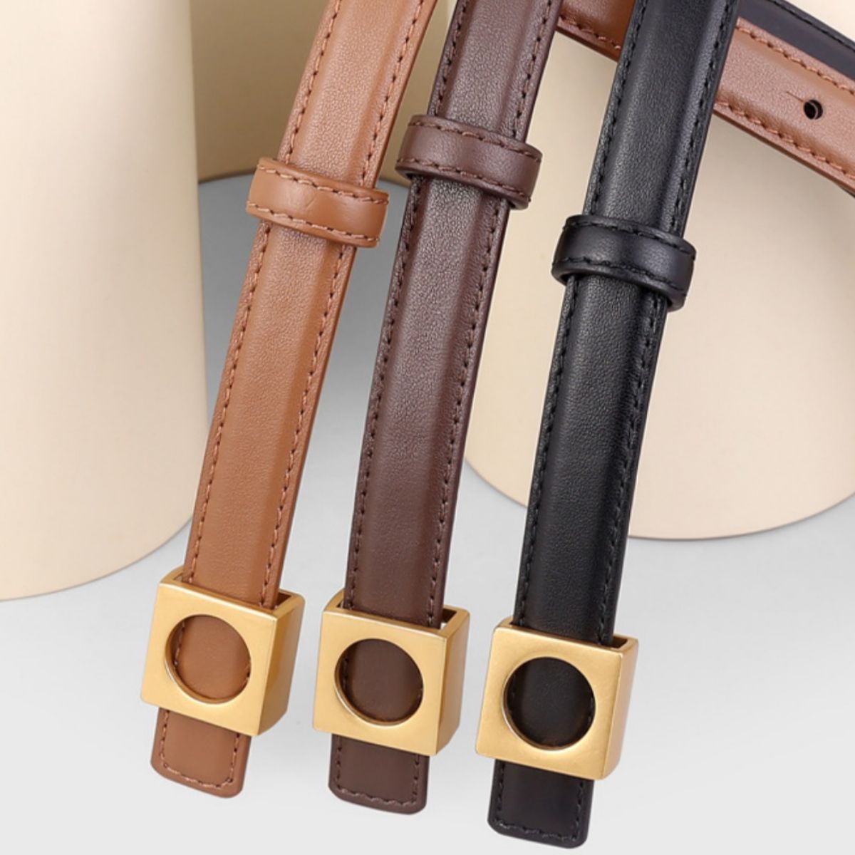 Square Buckle Skinny Leather Belt - Lilixa.store