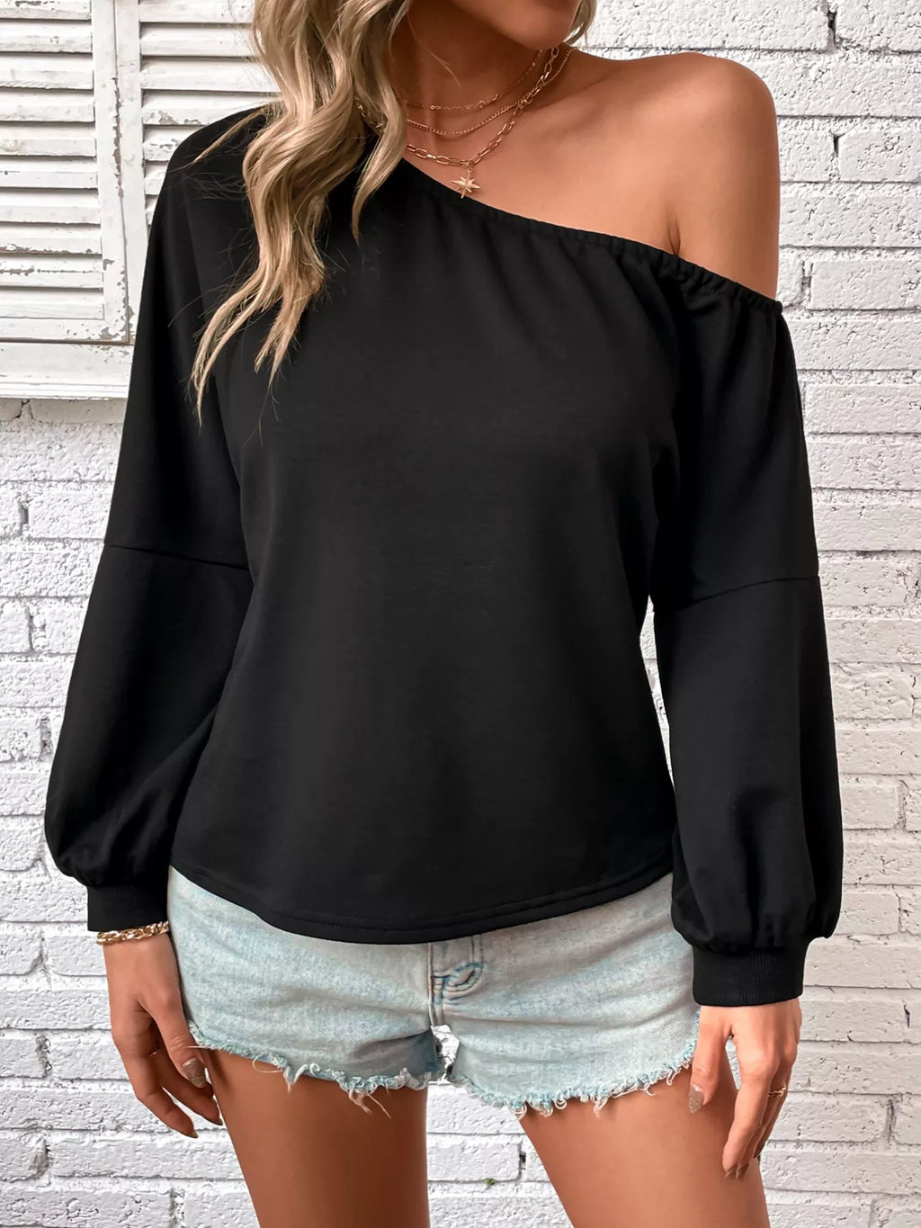 One-Shoulder Long Sleeve Casual Sweatshirt - Lilixa.store