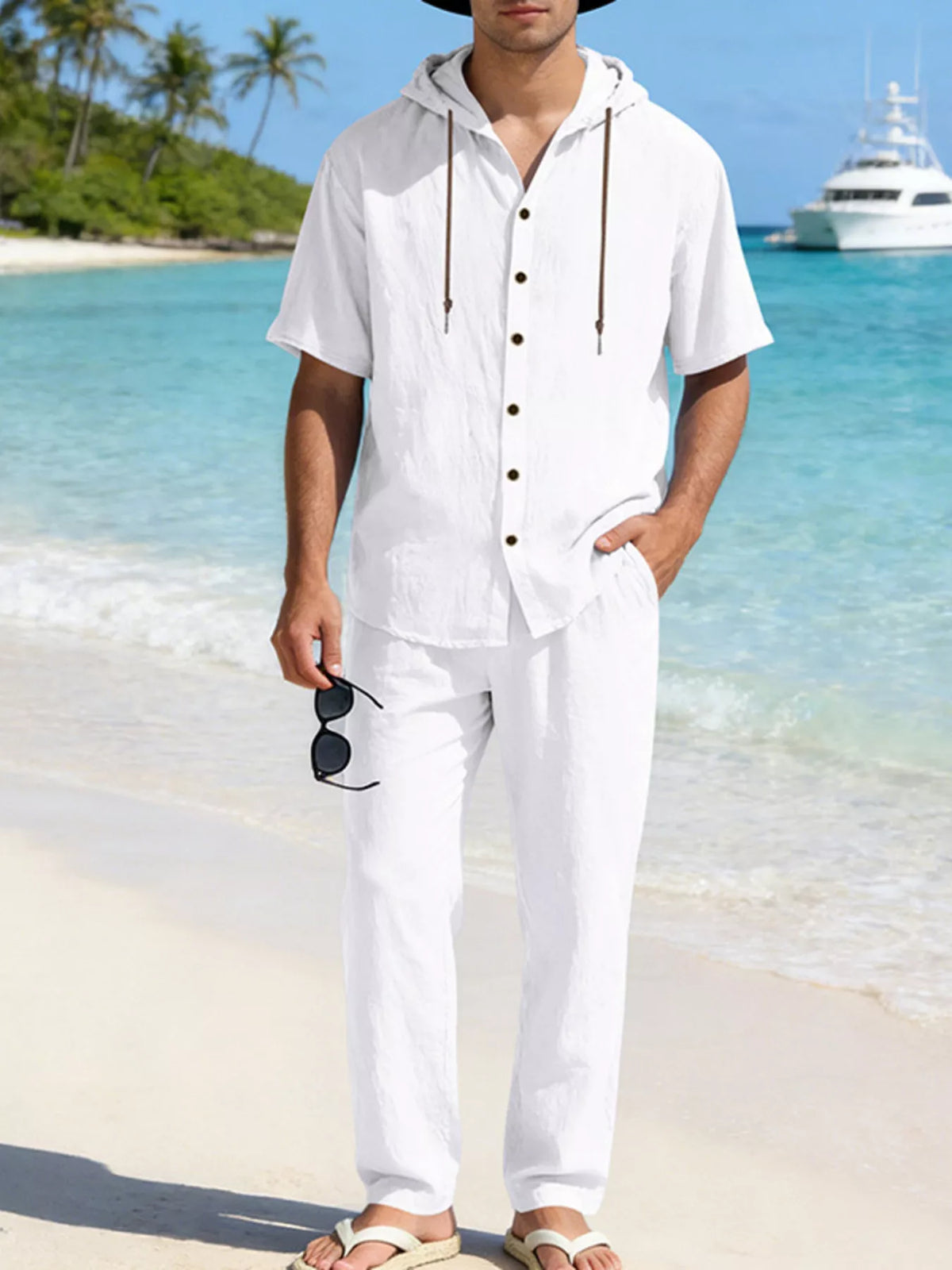 Men's Full Size Button Up Hooded Top and Pants Set Plus Size - Lilixa.store