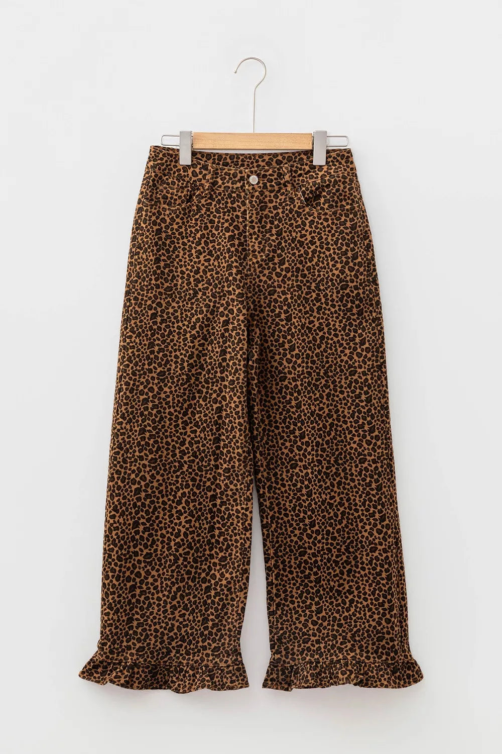 Leopard Print Ruffled Hem Shift Jeans - Lilixa.store