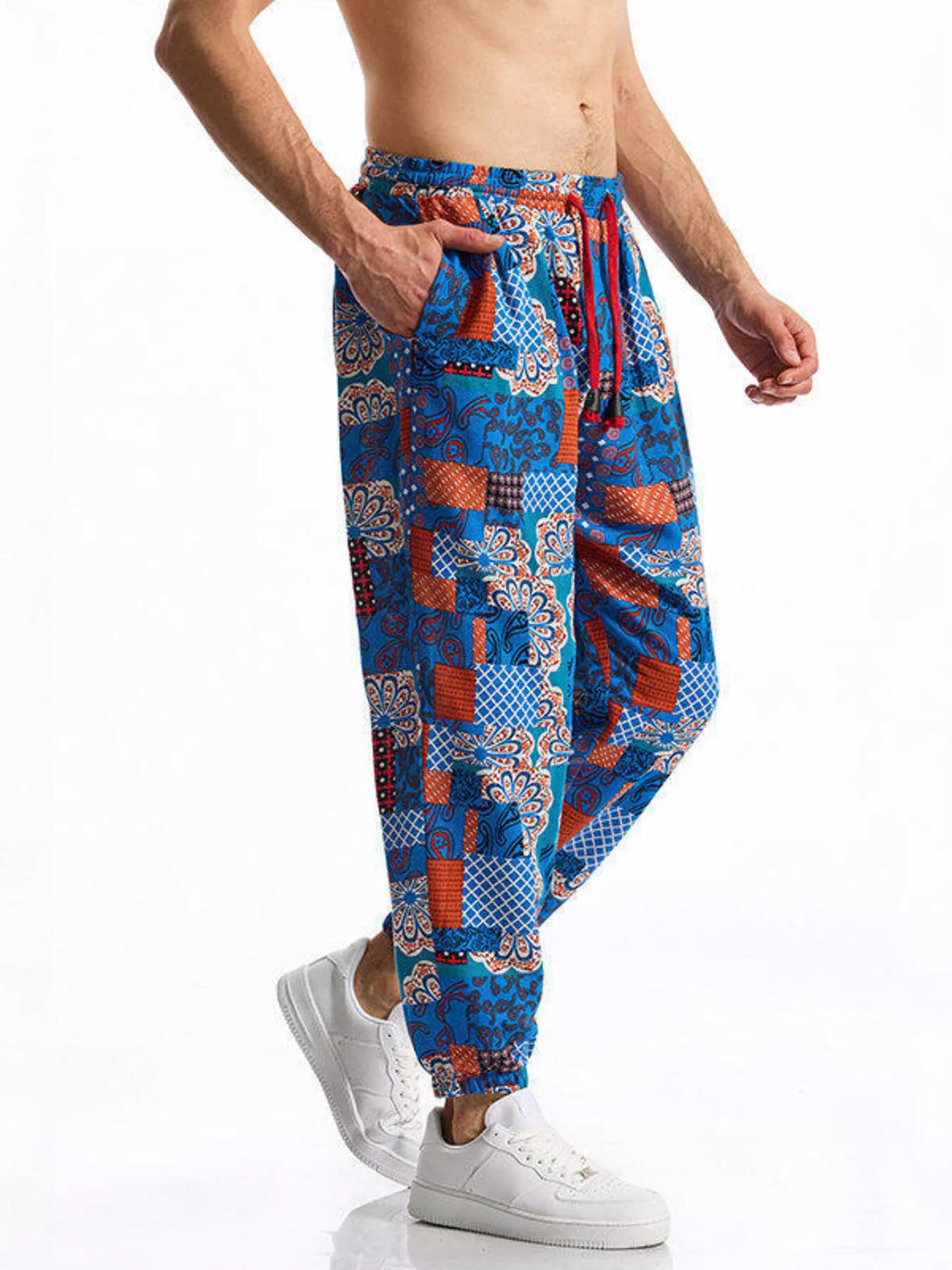 Men's Full Size Printed Drawstring Casual Pants Plus Size