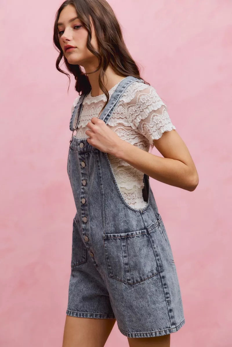 SO ME Denim Washed On Front With Adjustable Strap Romper - Lilixa.store
