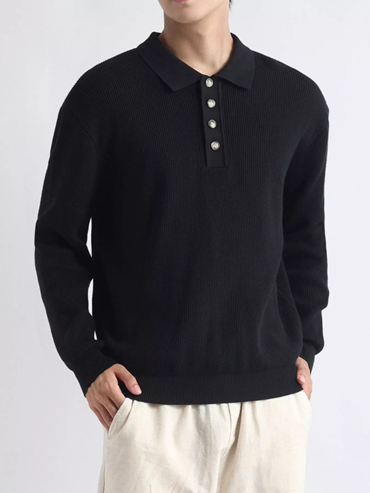 Men's Plus Size Ribbed Knit Polo Collar Sweater - Lilixa.store