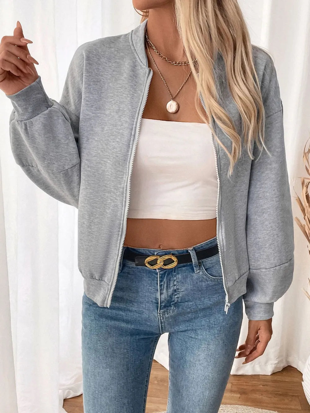 Perfee Zip Up Long Sleeve Sweatshirt - Lilixa.store