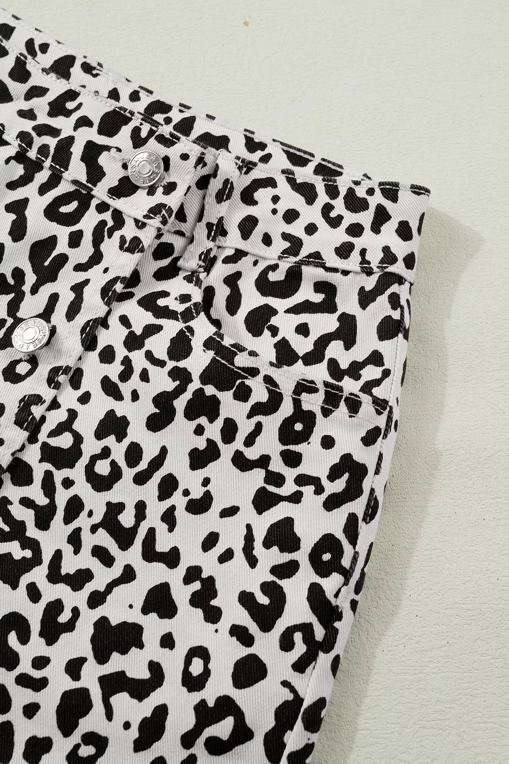 Leopard Print Button Overlap Denim Shorts - Lilixa.store