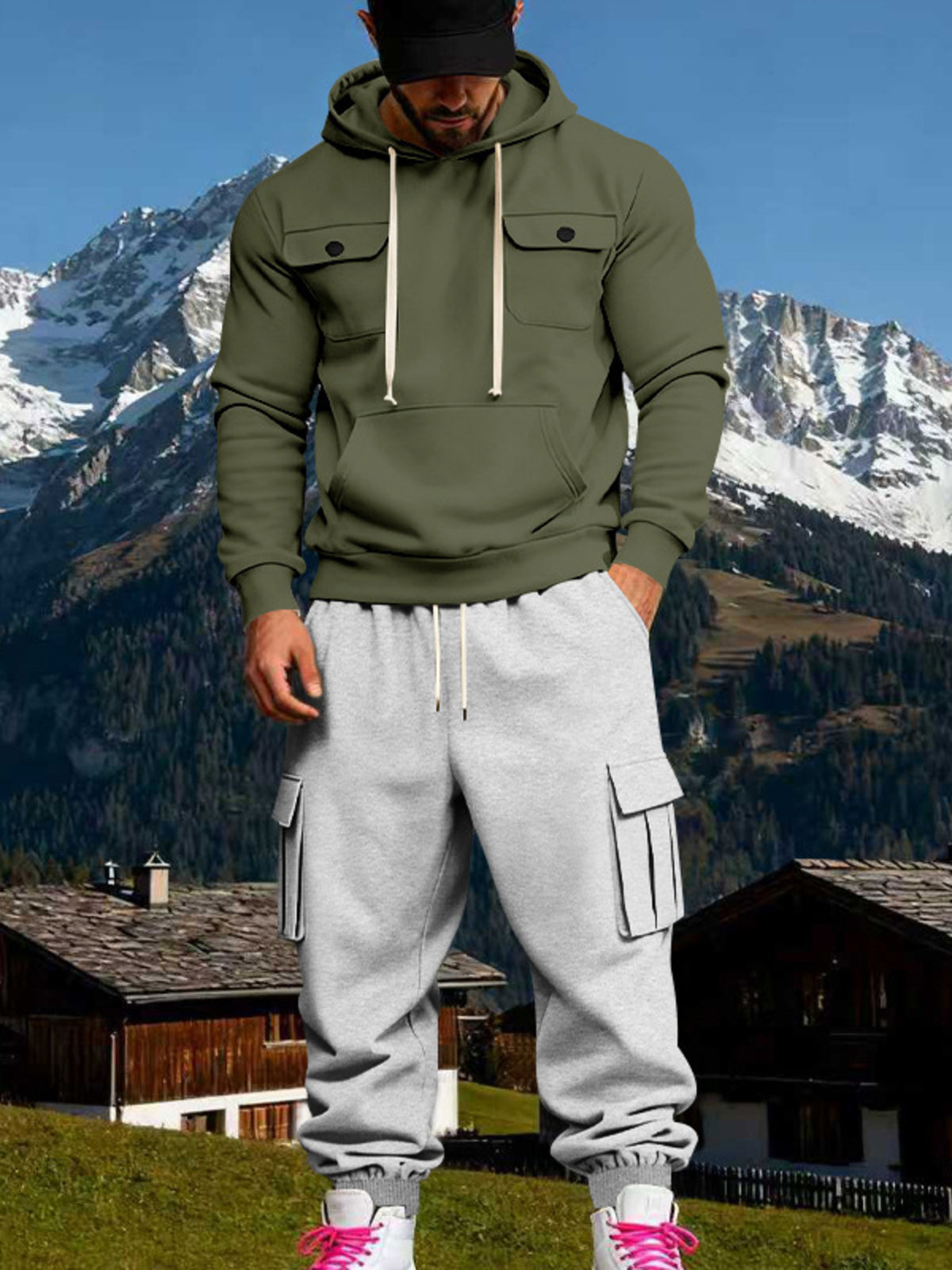 Men's Full Size Kangaroo Pocket Hoodie and Sweatpants Two-Piece Set Plus Size - Lilixa.store