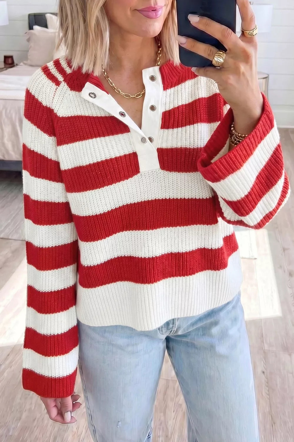 Striped Colorblock V Neck Long Sleeve Shift Sweater