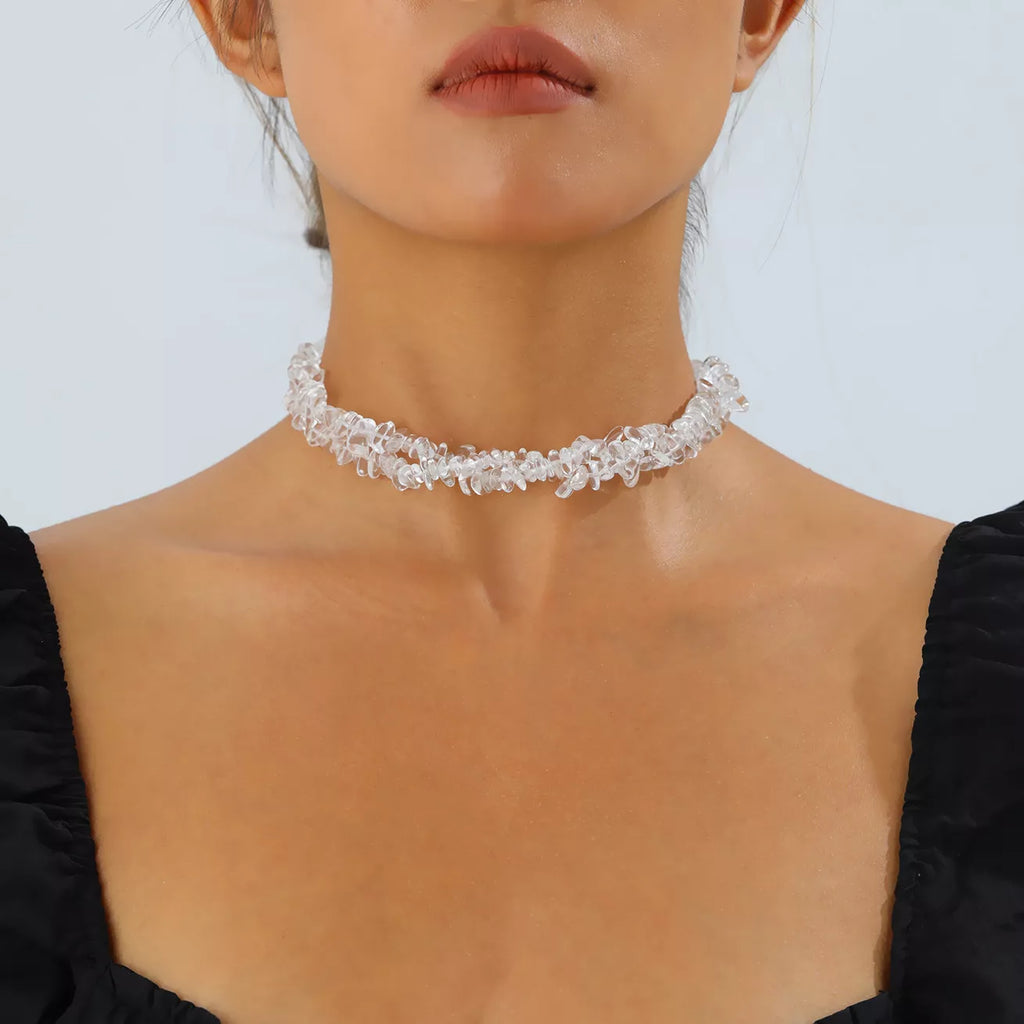 Irregular Glass Choker Necklace in White, view 2