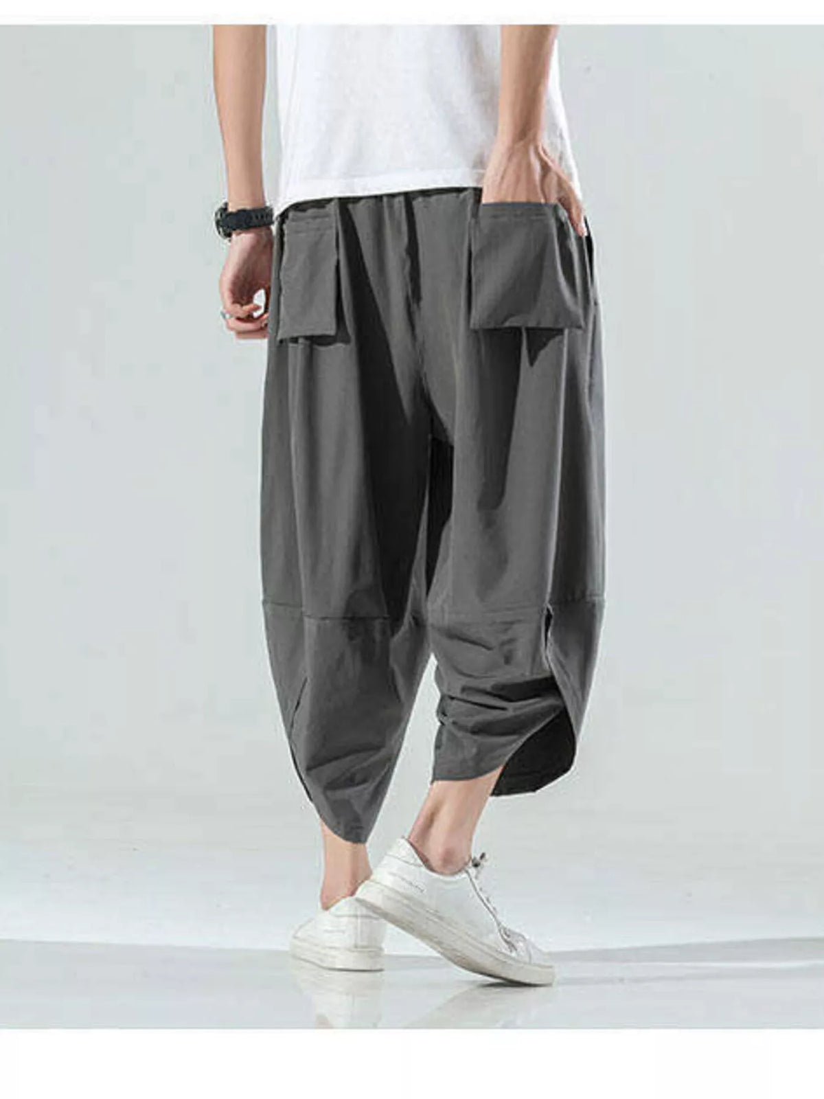 Men's Plus Size Loose-Fit Wide-Leg Cropped Casual Pants, view 4
