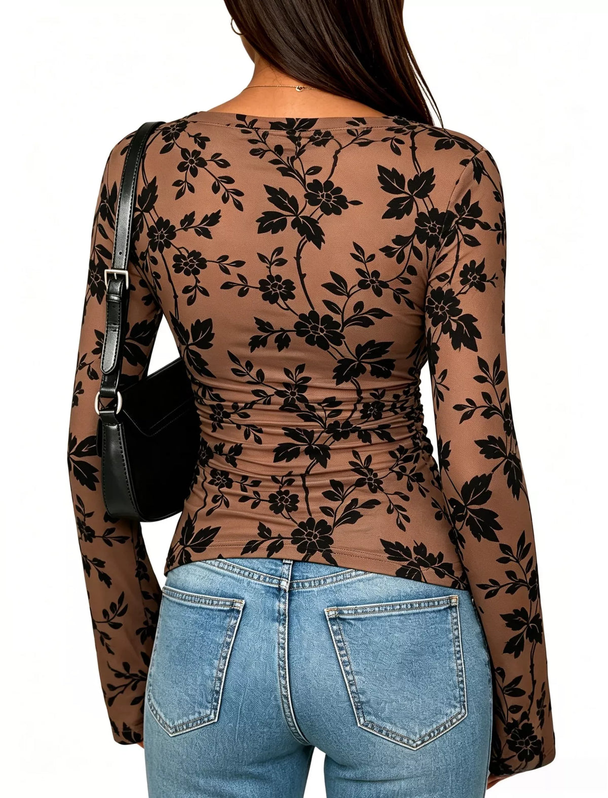 Slim Fit Floral Print Long Sleeve Top, view 2