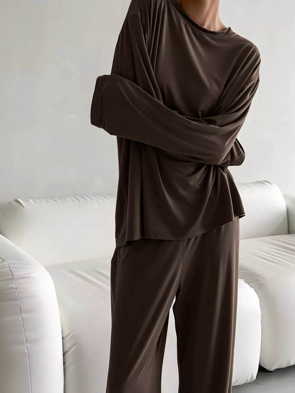 Solid Color Long Sleeve Top and Pants Set - Lilixa.store