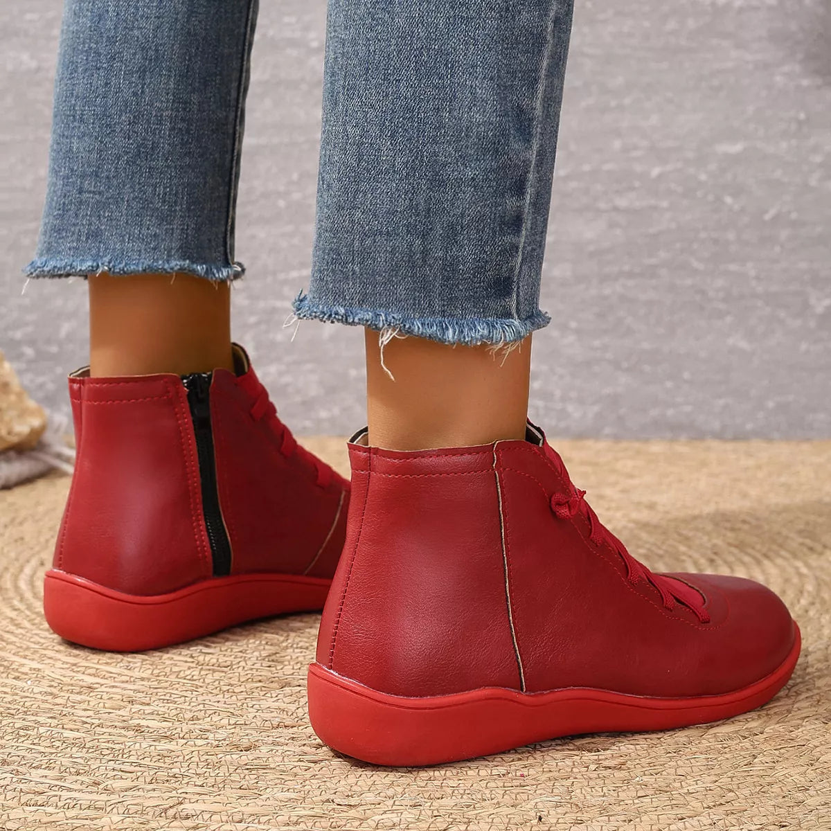 Lace-Up Faux Leather Ankle Boots - Lilixa.store