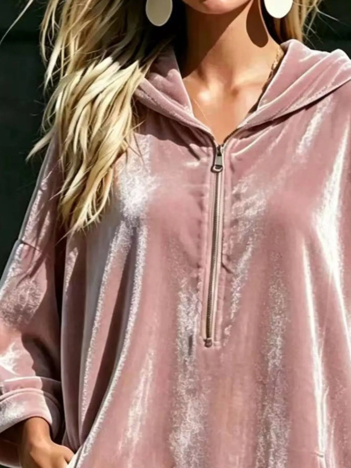 Full Size Half-Zip 3/4 Sleeve Hoodie Dress Plus Size