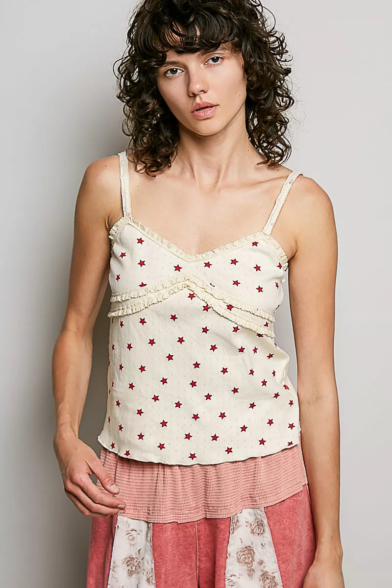 POL Star Printed Lightweight Ribbed Knit Cami - Lilixa.store