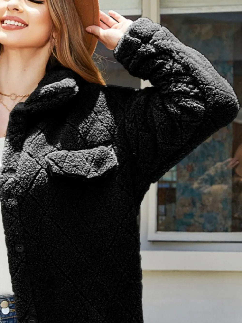 Texture Button Up Dropped Shoulder Coat - Lilixa.store