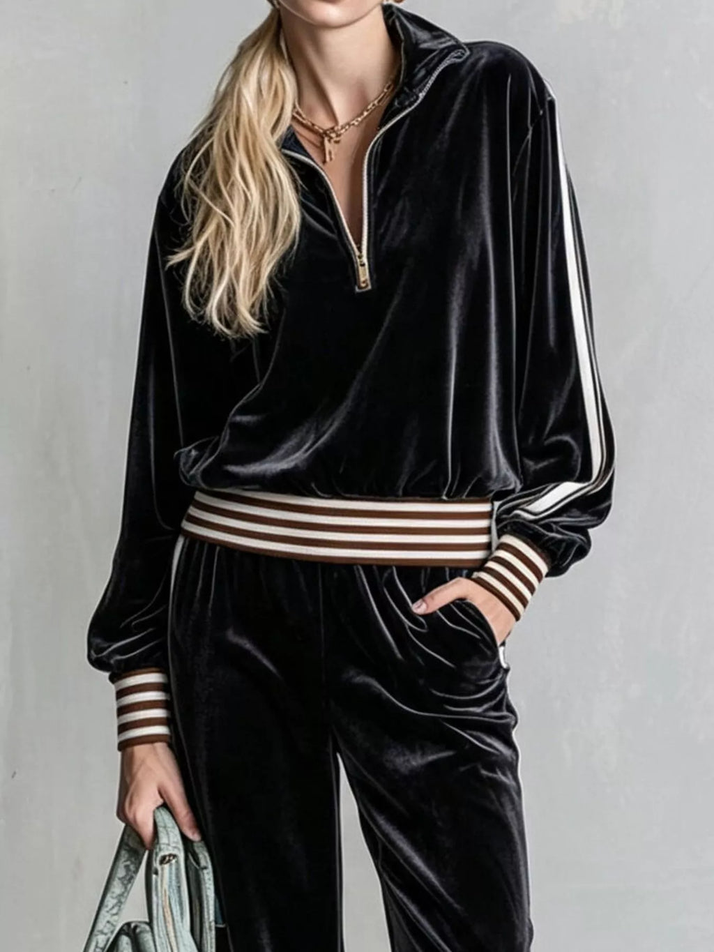 Striped Half Zip Top and Pants Set - Lilixa.store