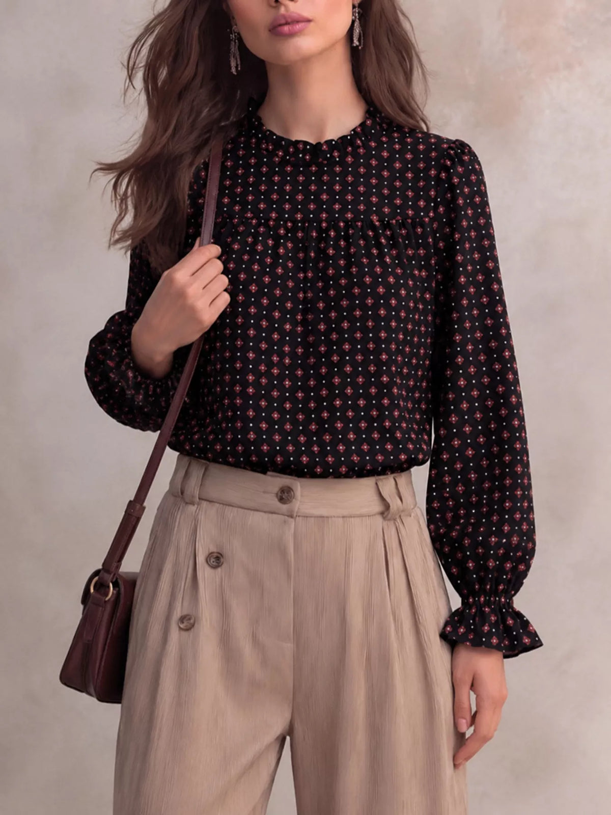 Printed Flounce Sleeve Blouse, view 7