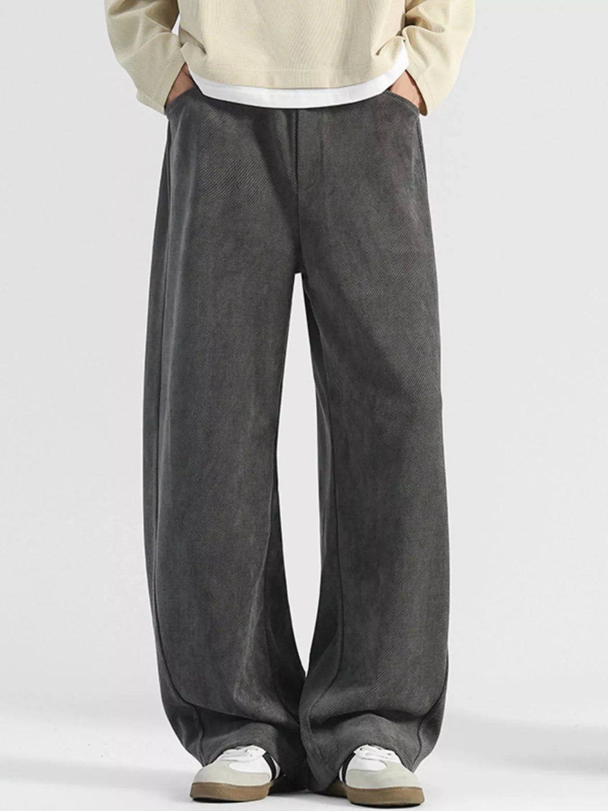 Men's Plus Size Loose Fit Corduroy Pants in Dark Gray