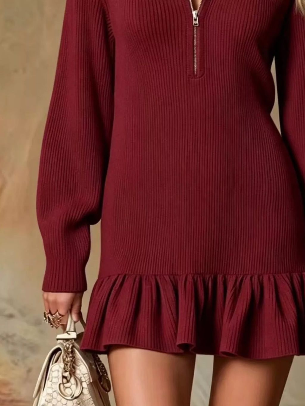 Ruffle Hem Half Zip Dress, view 8