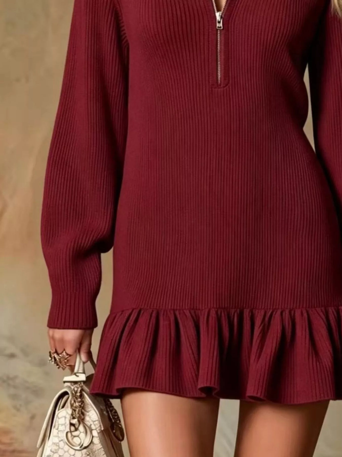 Ruffle Hem Half Zip Dress - Lilixa.store