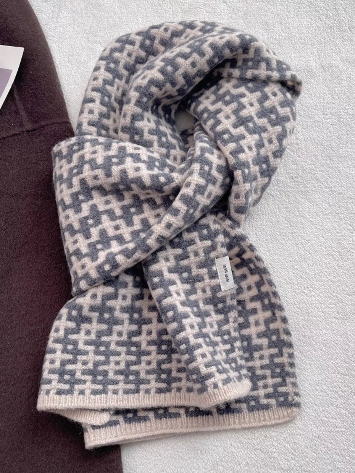 Wool Geometric Pattern Knitted Warm Scarf - Lilixa.store