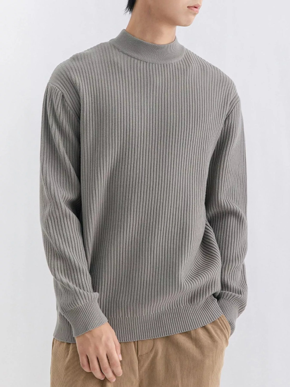 Men's Plus Size Ribbed Mock Neck Sweater - Lilixa.store