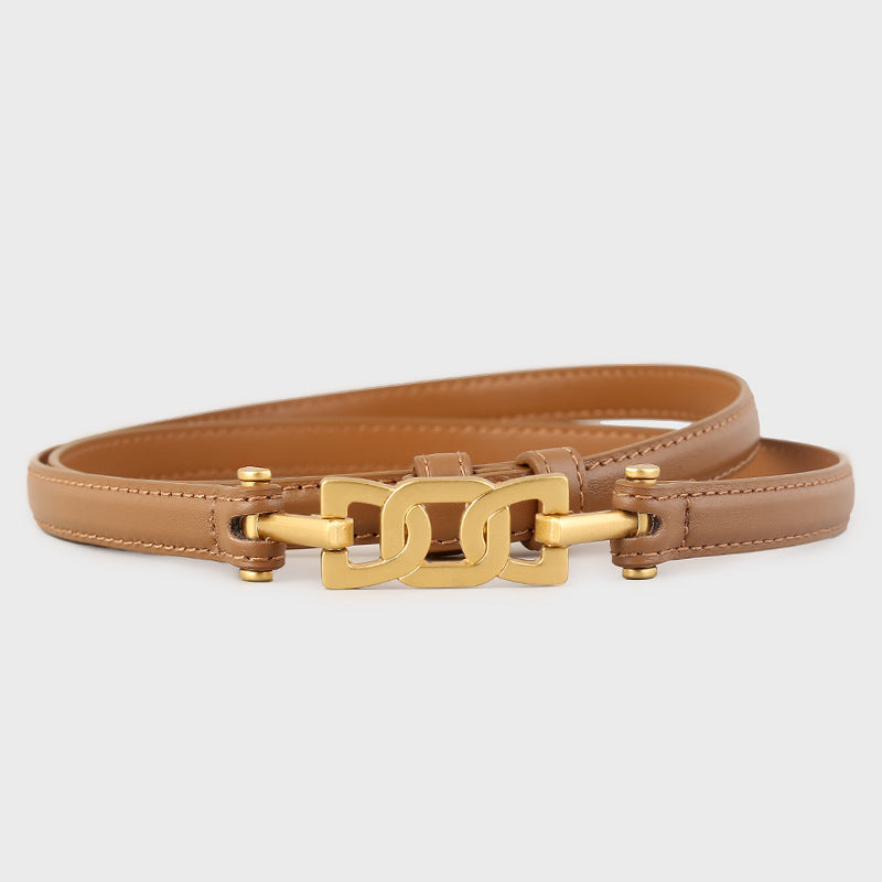 Gold Buckle Skinny Leather Belt - Lilixa.store
