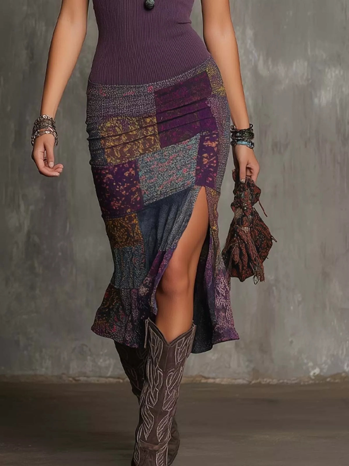 Slit Printed Sleeveless Midi Dress - Lilixa.store