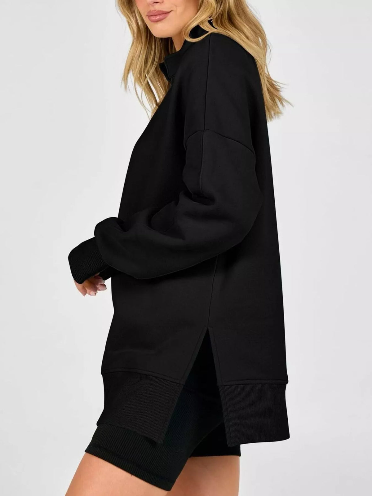 Quarter-Zip Dropped Shoulder Sweatshirt - Lilixa.store