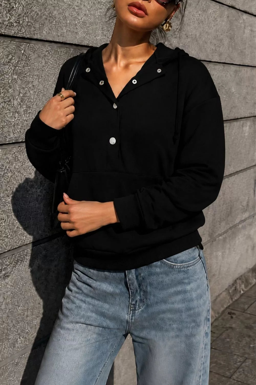 Half Snap Kangaroo Pocket Hoodie