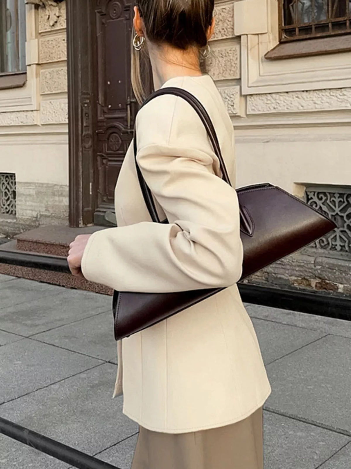 V-Neck Button-Up Blazer with Structured Shoulders - Lilixa.store