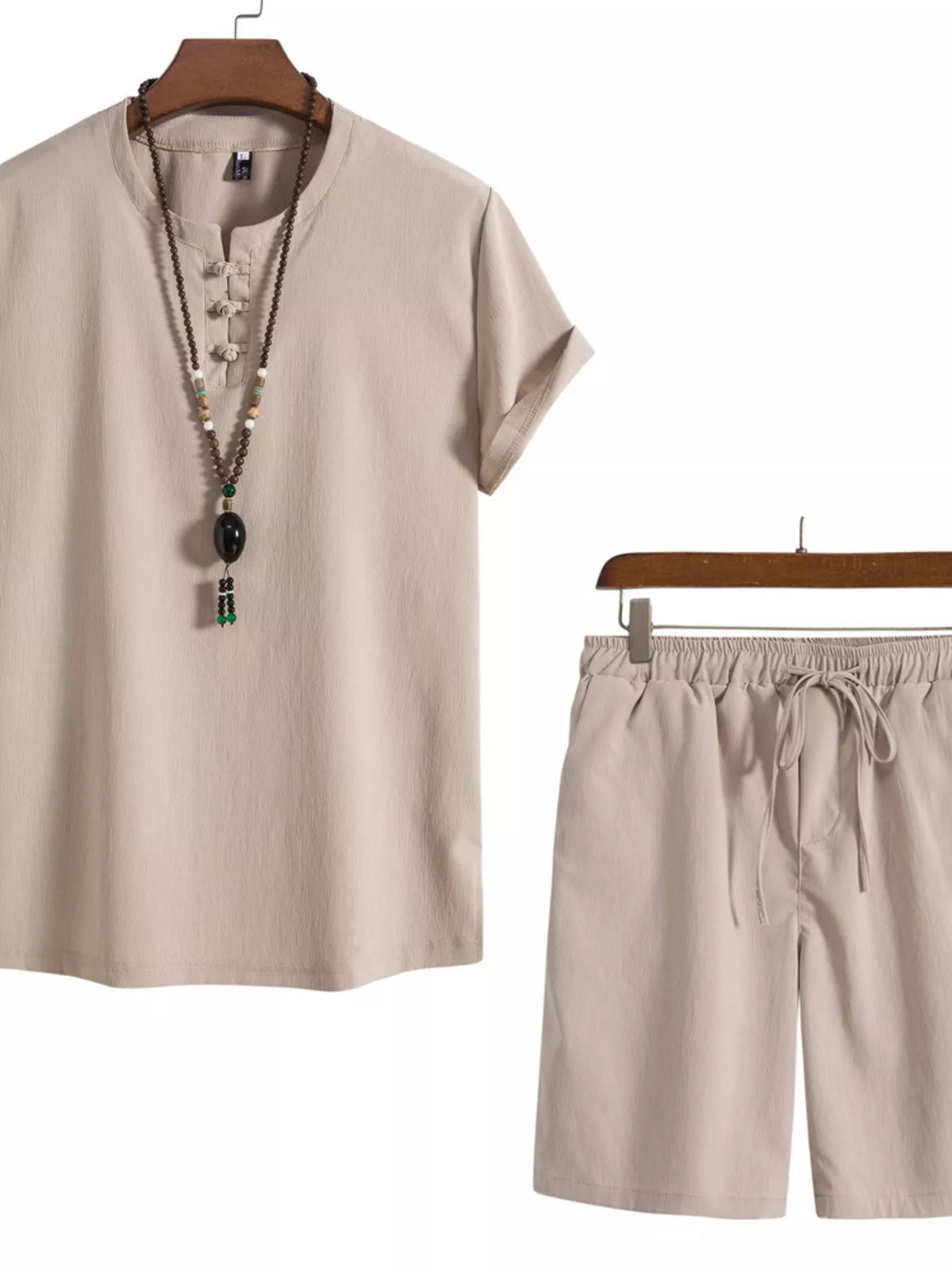 Men's Plus Size Mandarin Collar Short Sleeve Shirt and Shorts Set - Lilixa.store