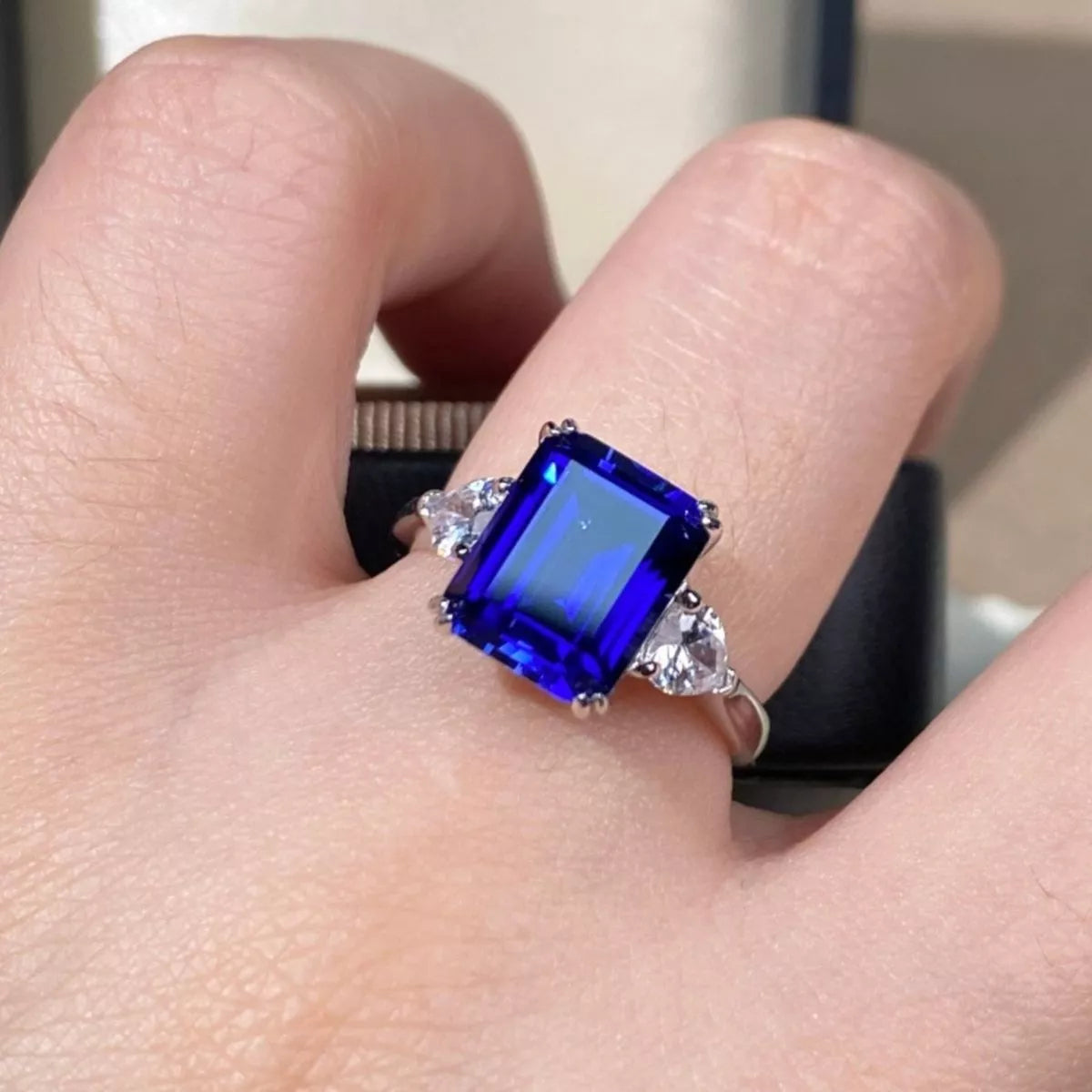 925 Sterling Silver Sapphire Geometric Ring - Lilixa.store