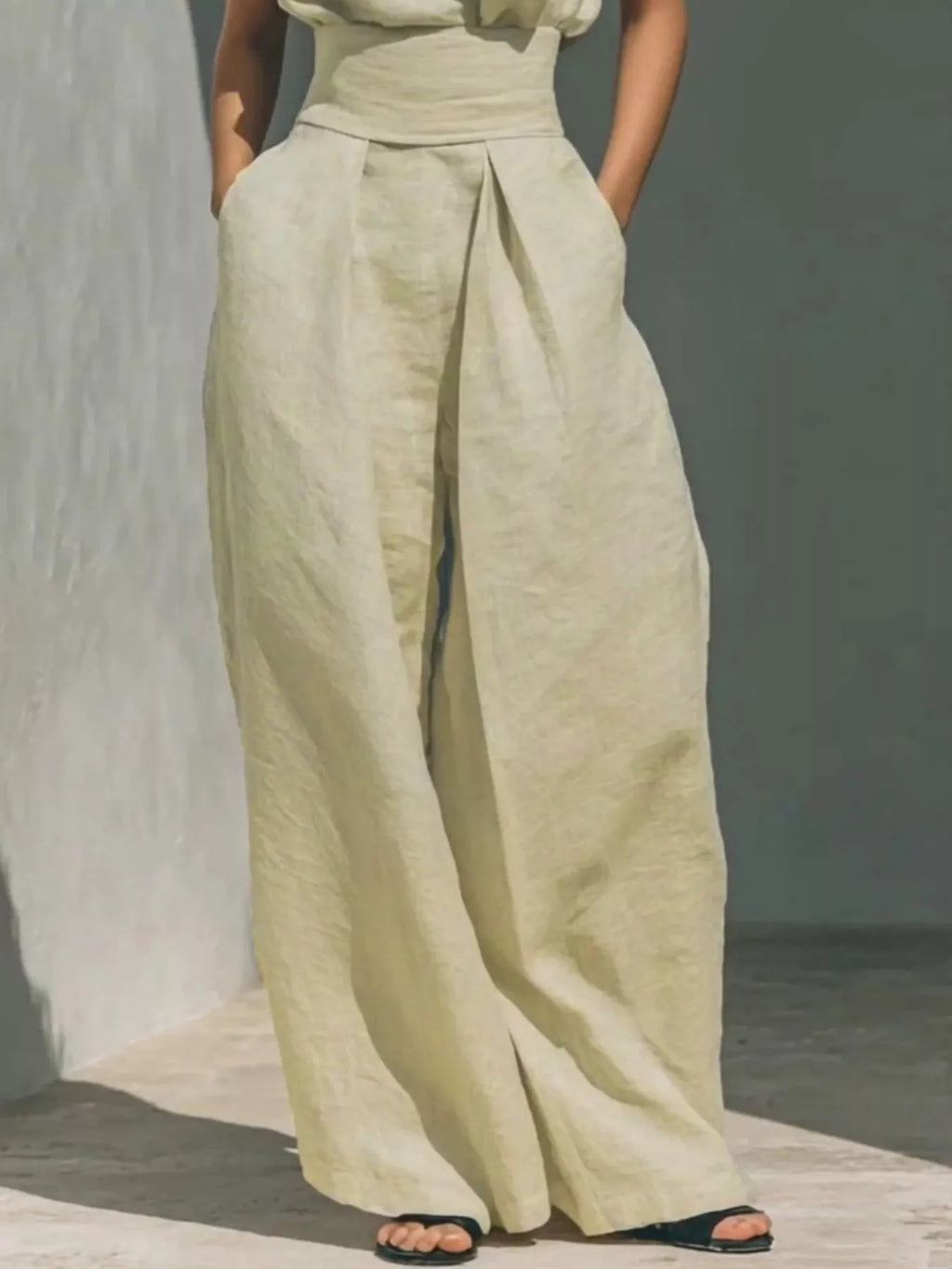Full Size Turtleneck Sleeveless Top and Wide Leg Pants Set Plus Size - Lilixa.store