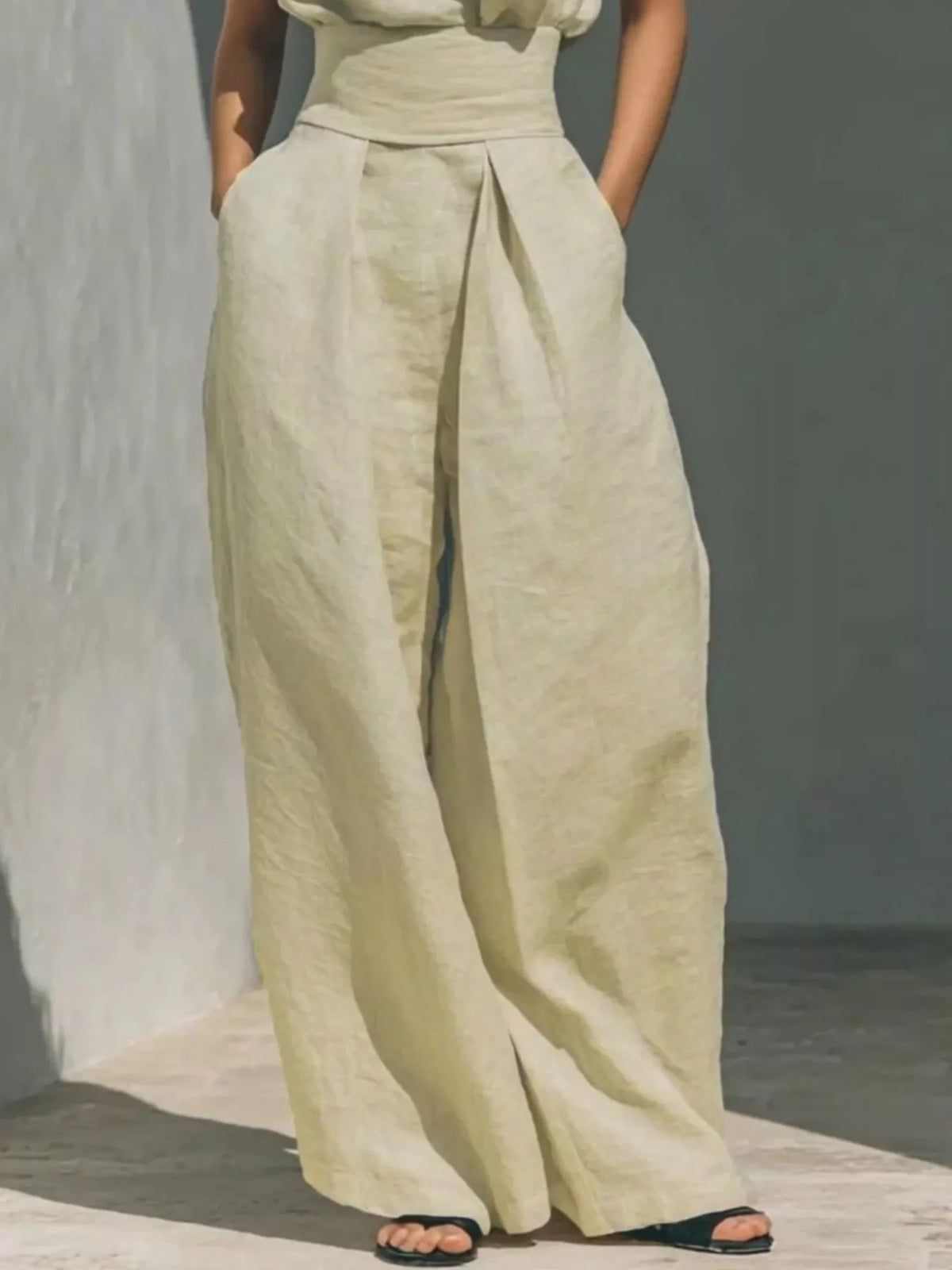 Full Size Turtleneck Sleeveless Top and Wide Leg Pants Set Plus Size - Lilixa.store