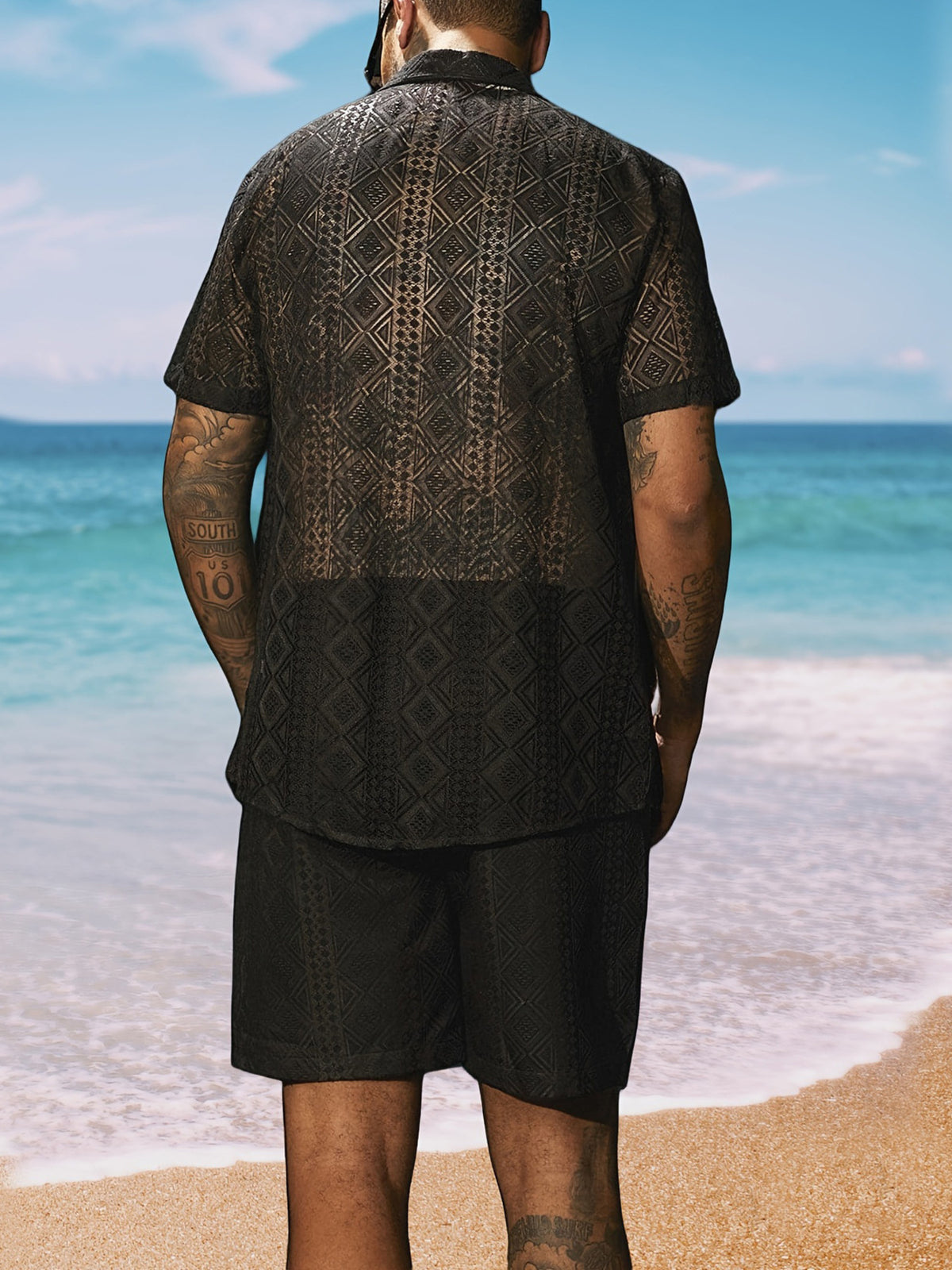Men's Full Size Geometric Pattern Short Sleeve Shirt Plus Size