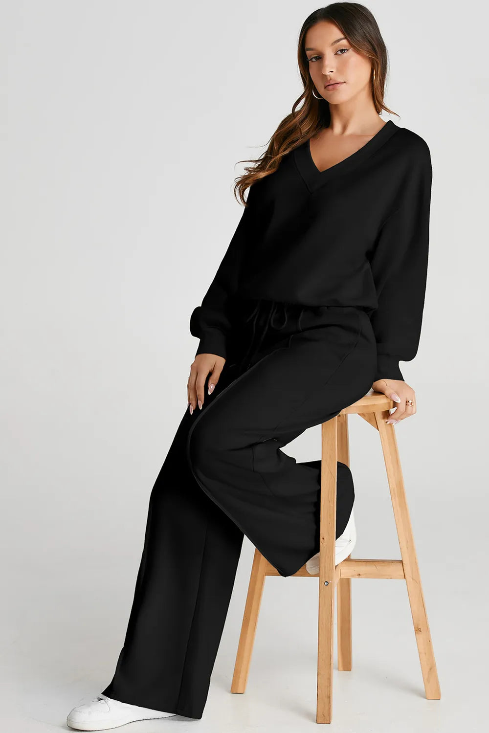 V-Neck Long Sleeve Top and Pants Active Set - Lilixa.store