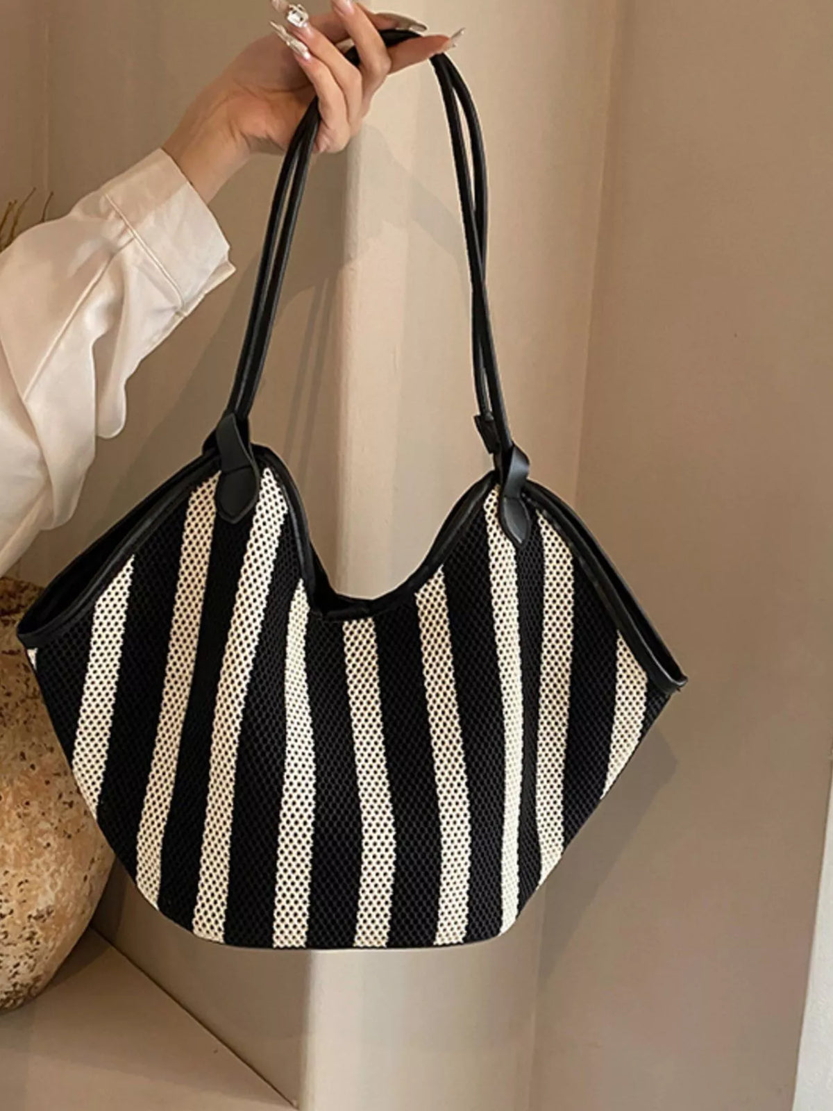 Striped Knit Shoulder Bag - Lilixa.store