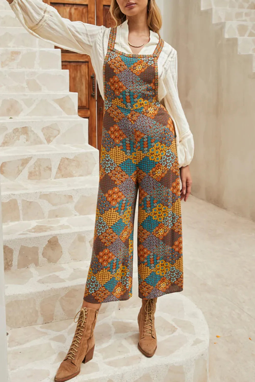 Floral Crisscross Strap Wide Leg Overalls - Lilixa.store