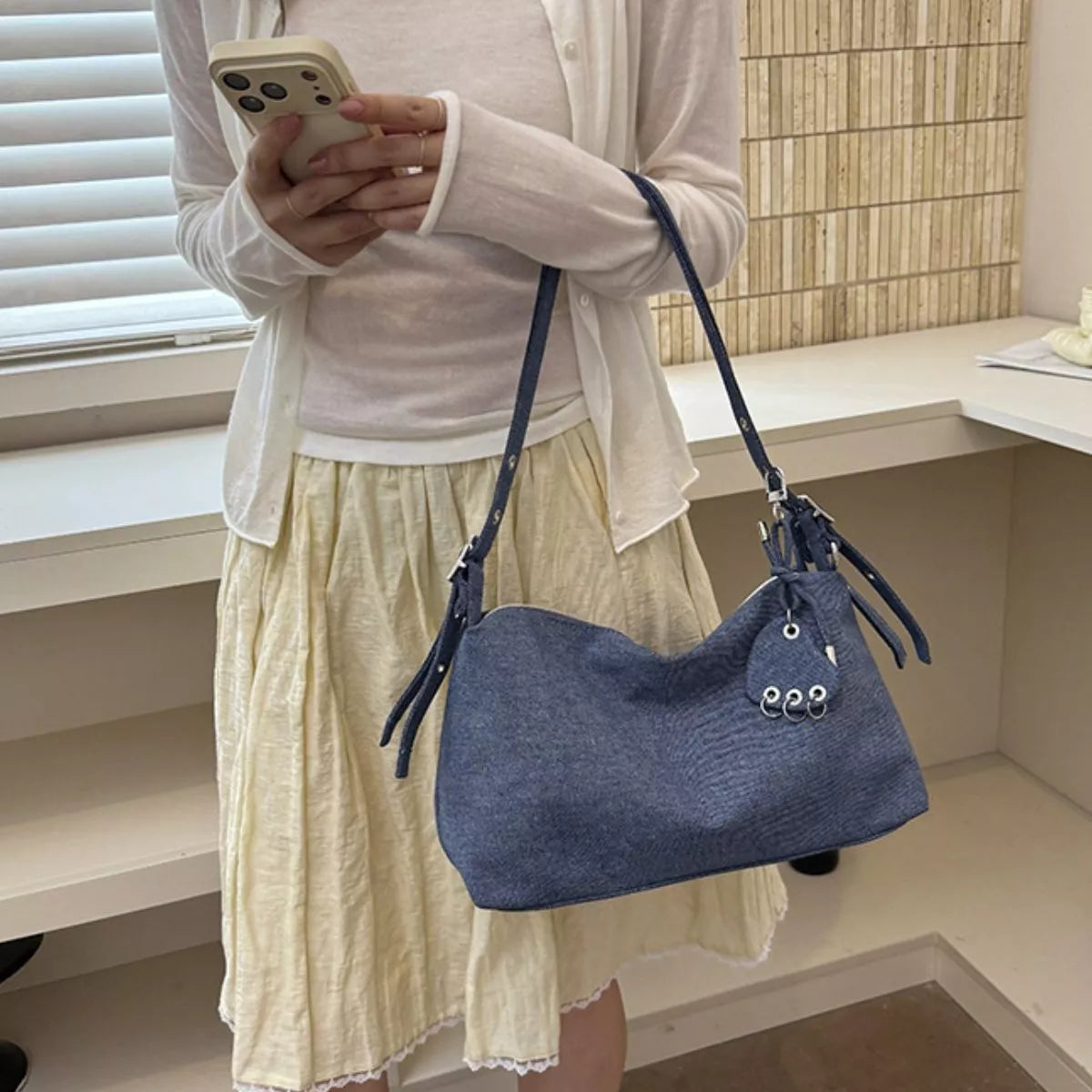 Adjustable Strap Denim Shoulder Bag - Lilixa.store