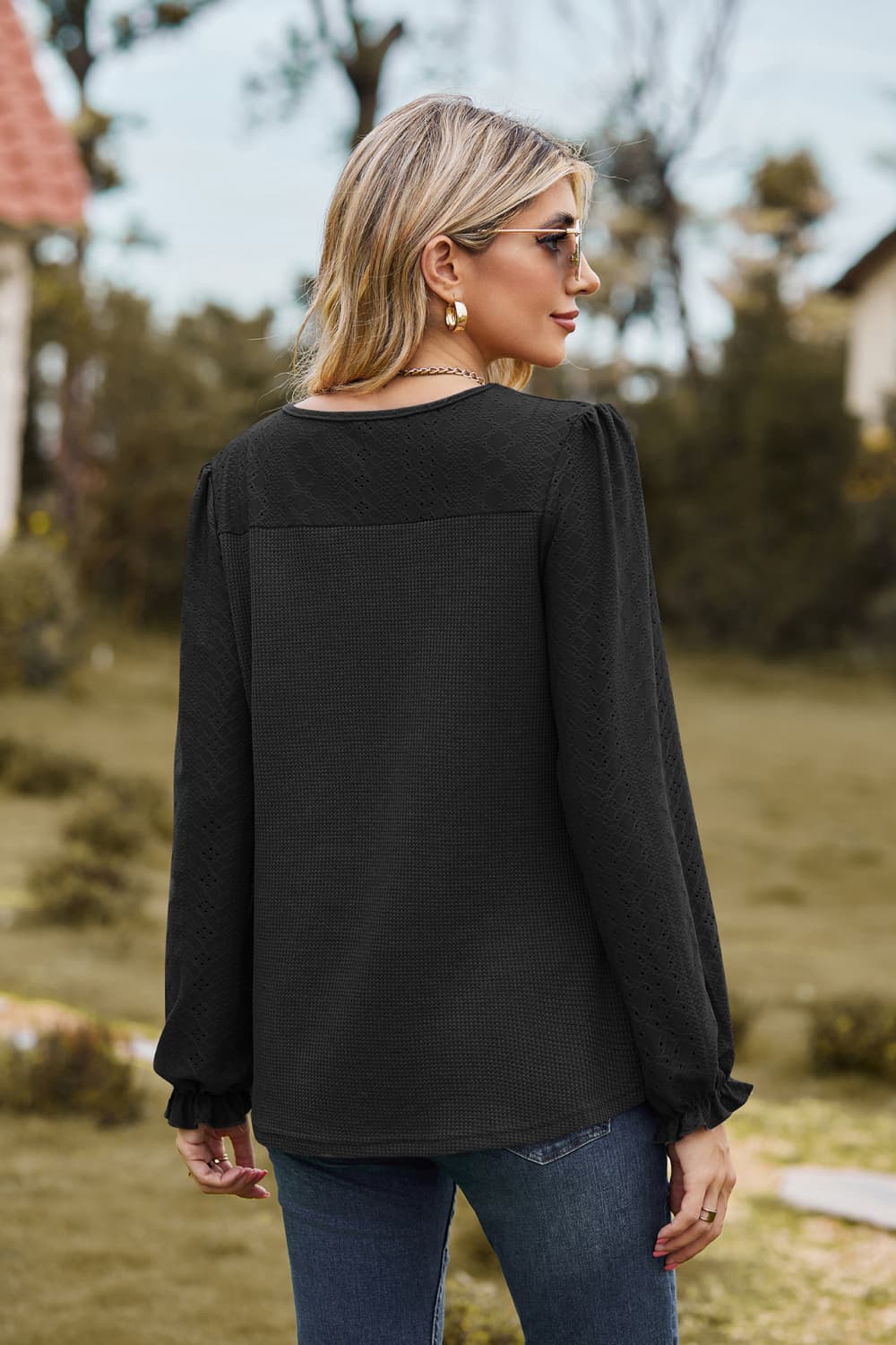 Round Neck Puff Sleeve Blouse, view 8