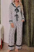 Leopard Print Bow Knot Patchwork Long Sleeve Lounge Set - Lilixa.store