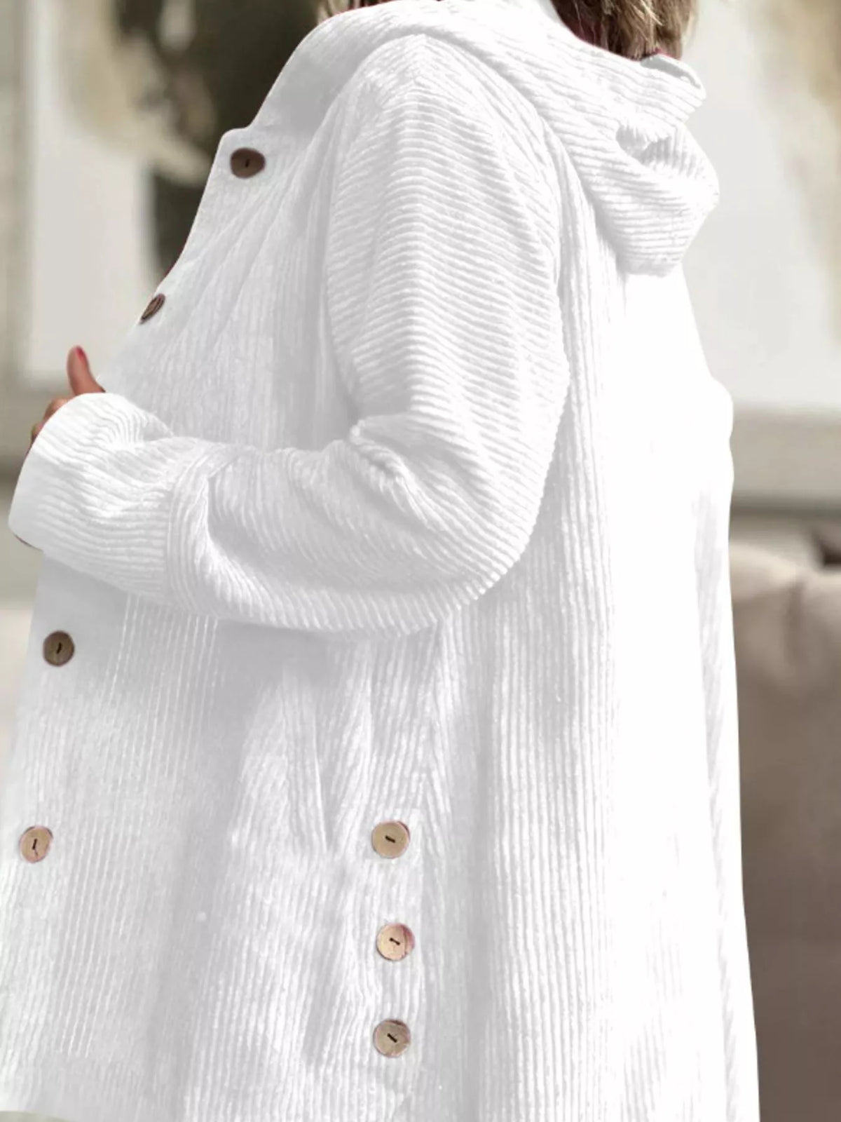 Full Size Corduroy Button Up Hooded Jacket Plus Size, view 3
