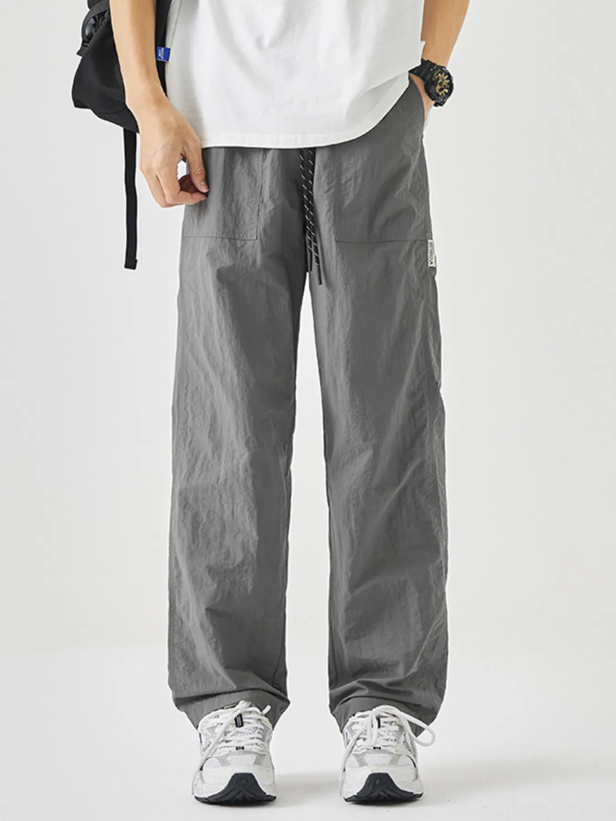 Men's Plus Size Drawstring Wide Leg Pants in Gray