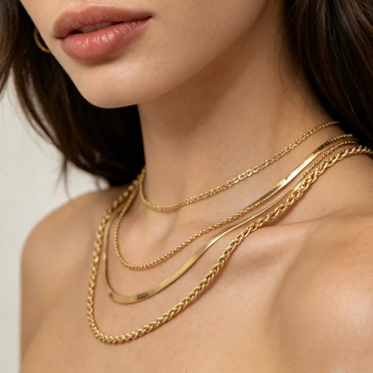Layered 18K Gold-Plated Chain Necklace, view 3