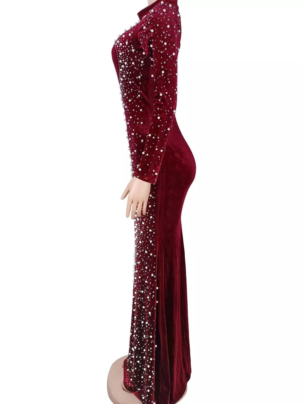 Rhinestone Embellished Velvet Mermaid Evening Maxi Dress - Lilixa.store